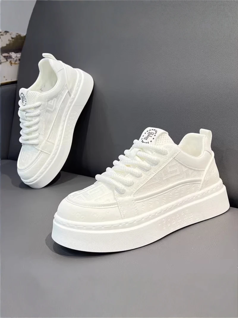 

Men's Summer Breathable Fashionable Casual White Board Shoes Teenage Anti-slip Sports Thick Bottom Heightening White Shoes
