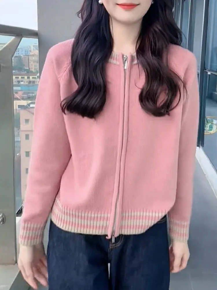 

Корейский вязаный кардиган с круглым вырезом, больших размеров, универсальный, стройнящий, омолаживающий топ для осеннего сезона