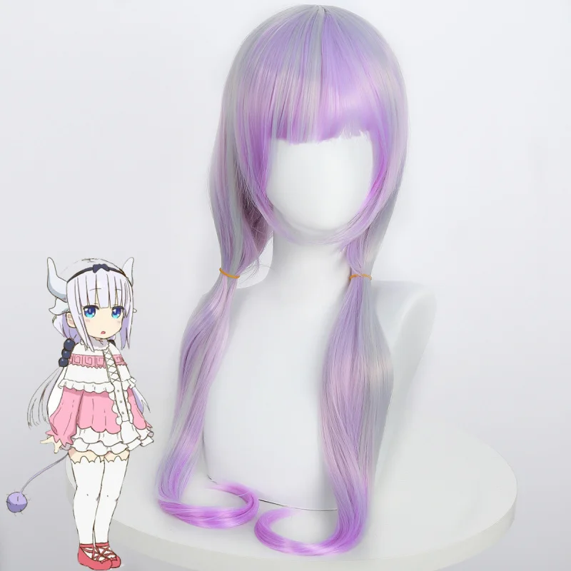 

New Kanna Anime Harajuku Style COS Light Purple Gray Double Ponytail Long Hair Wig
