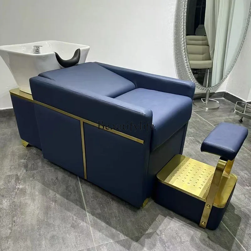 yj32 Lettino per shampoo in acciaio inossidabile per parrucchiere speciale con lavabo in ceramica semi-risclinante