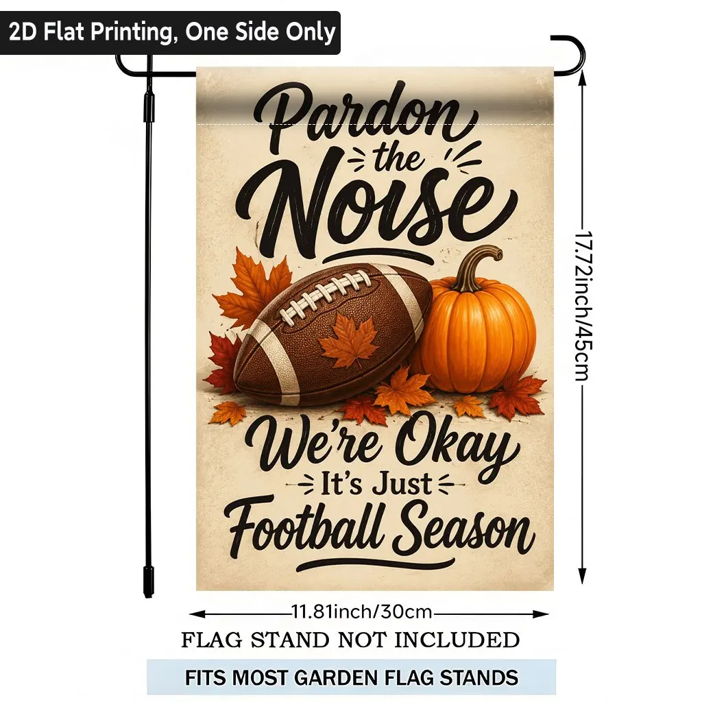 2D Flat - 2D Flat Printing Garden Flag 1pc, Football and Autumn Elements Single-Sided Garden Flag, Holiday Yard Banner, for Outdoor Home, Yard Decor, Seasonal Festival Yard Outside Decorative Flags, Flagpole Not Included (Flag Solely)