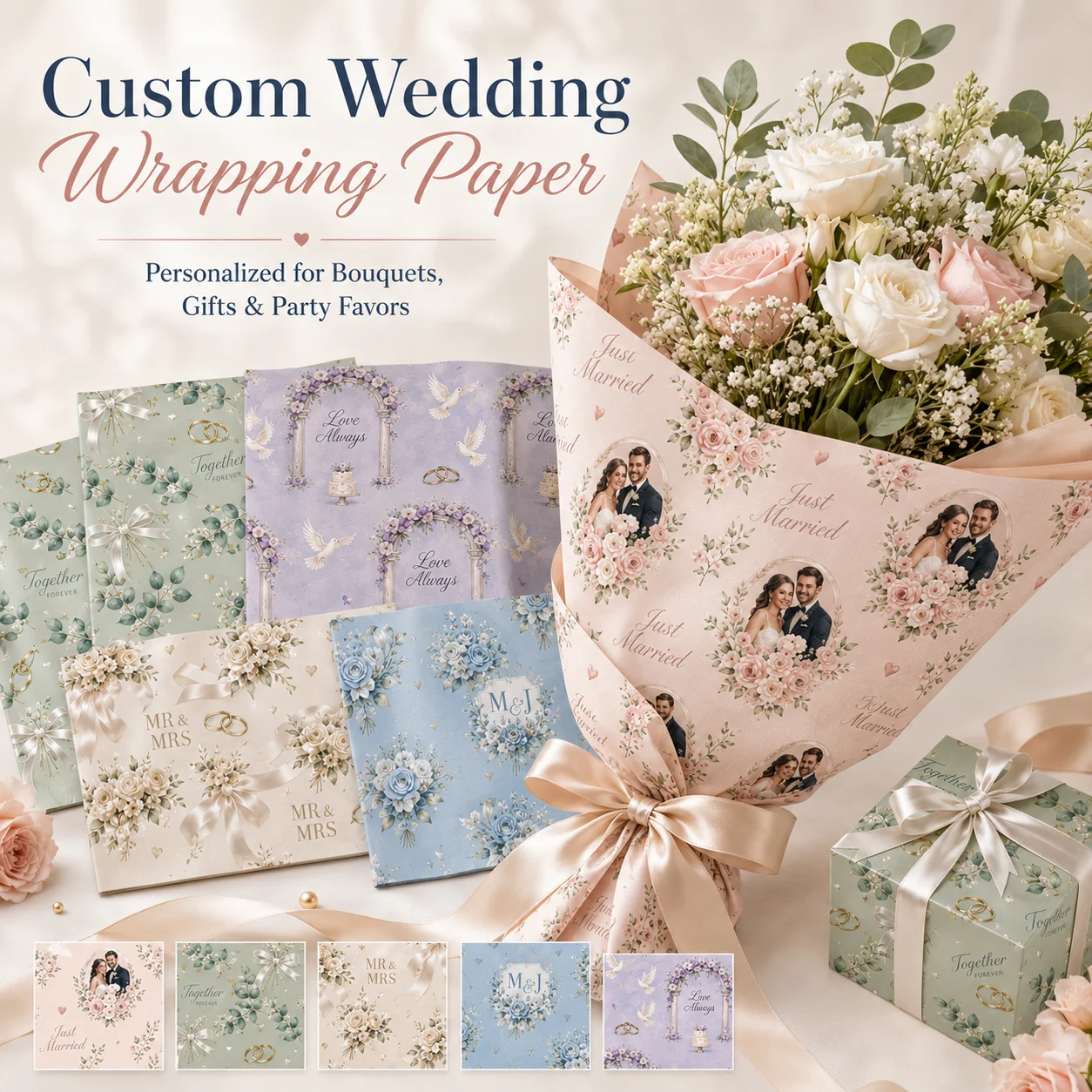 Personalized Flower Wrapping Paper, Custom Printed Bouquet Packaging Paper for Wedding Gift Party Decor Handmade Floral Wraps