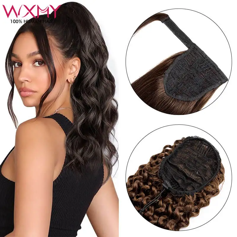 

Body Wave Ponytail Extension Human Hair Multi Color Drawstring Clip In Ponytail Extensions 14-22Inch Real Remy Hair For Women