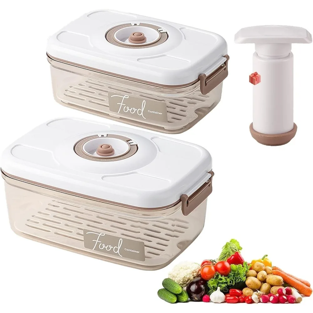 

Food Vacuum Storage Box Airtight Container - Reusable Kitchen Storage Box with Drain Net and Vacuum Pump To Keep Food Fresh