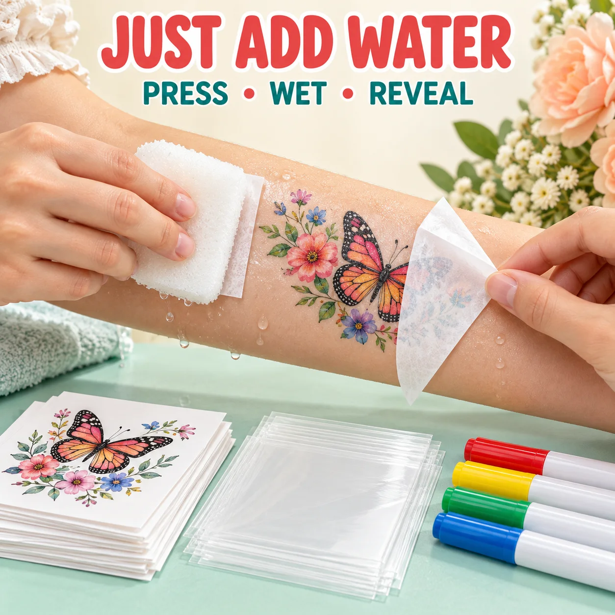 DIY Temporary Tattoo Transfer Paper Film Colored Pen Compatible for Birthday Party Concert DIY Graffiti Body Art Tag
