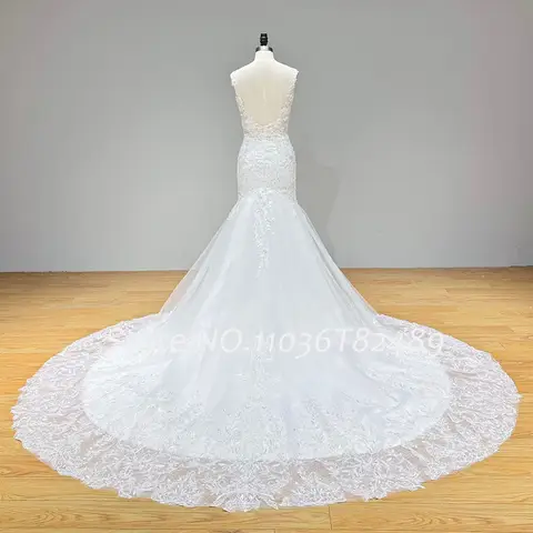 Hyr Lnyer Axelband V-ringning Rygglös Glänsande Pärlor Paljetter Spets Elegant Sjöjungfru Bröllopsklänning Riktiga Bilder Video 10 best sales Arabisk förlovningsklänning - №10