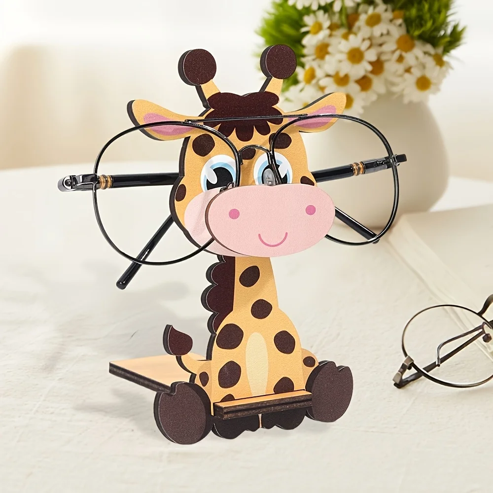 Cute Flat 2D Wooden Giraffe Eyeglasses Display Stand, Animal Shape Desk Ornament, Ideal Present for Birthdays and New Year