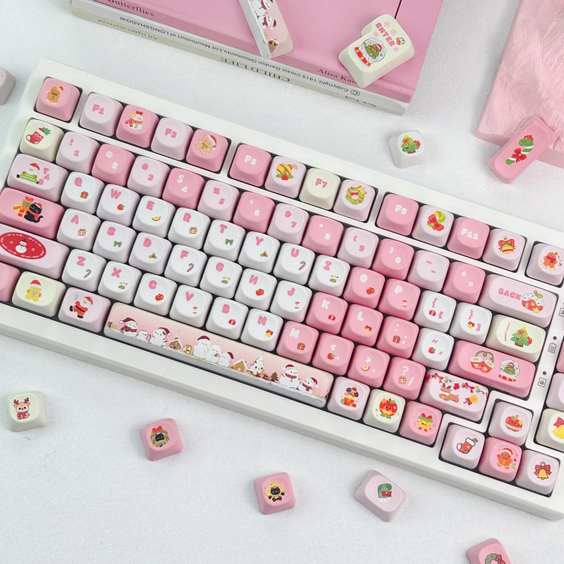 MAIMOOO Pink Christmas Keycap MOA Cherry Profile PBT Custom Korean Russian Thai Cute Keycaps for Mechanical Keyboard Xmas Gifts - view 6