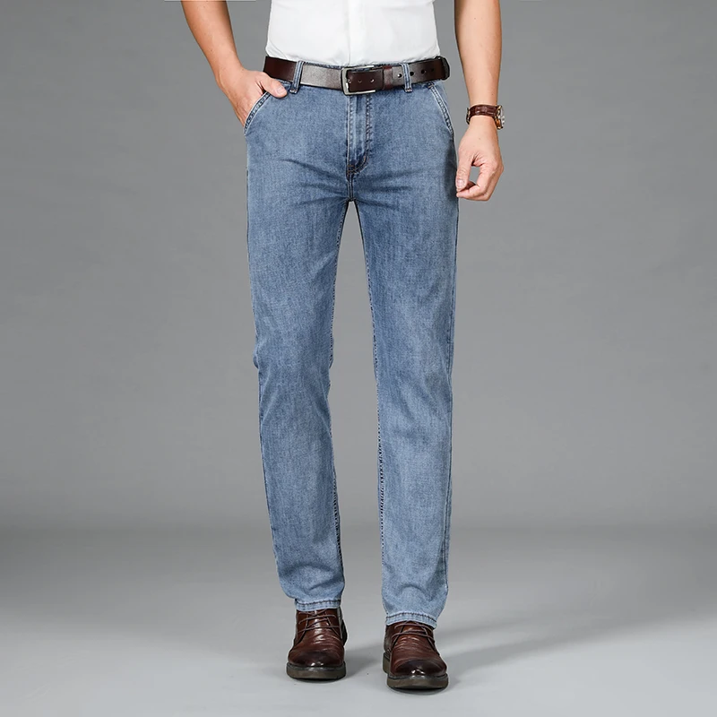 Jeans d'été droits pour hommes, pantalons longs fins, décontractés, respirants, tout match, bureau, américains, affaires, été