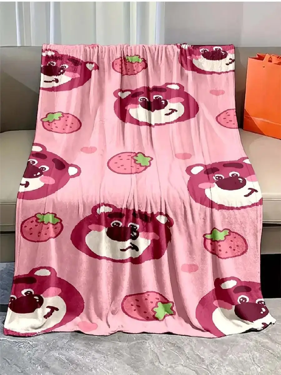 Styles Cartoon Strawberry Bear Flannel Throw Blanket Soft Cozy Nap Blanket for Kids Bedroom Decor Birthday Gift Home Textile