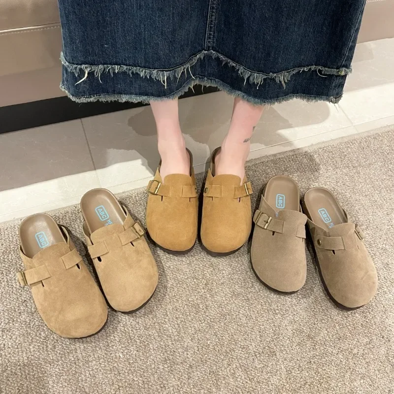 2025 Fashion British style Clogs Women's Suede Mules Slippers Cork Insole Sandals With Arch Support Outdoor Lovers Beach Sandals