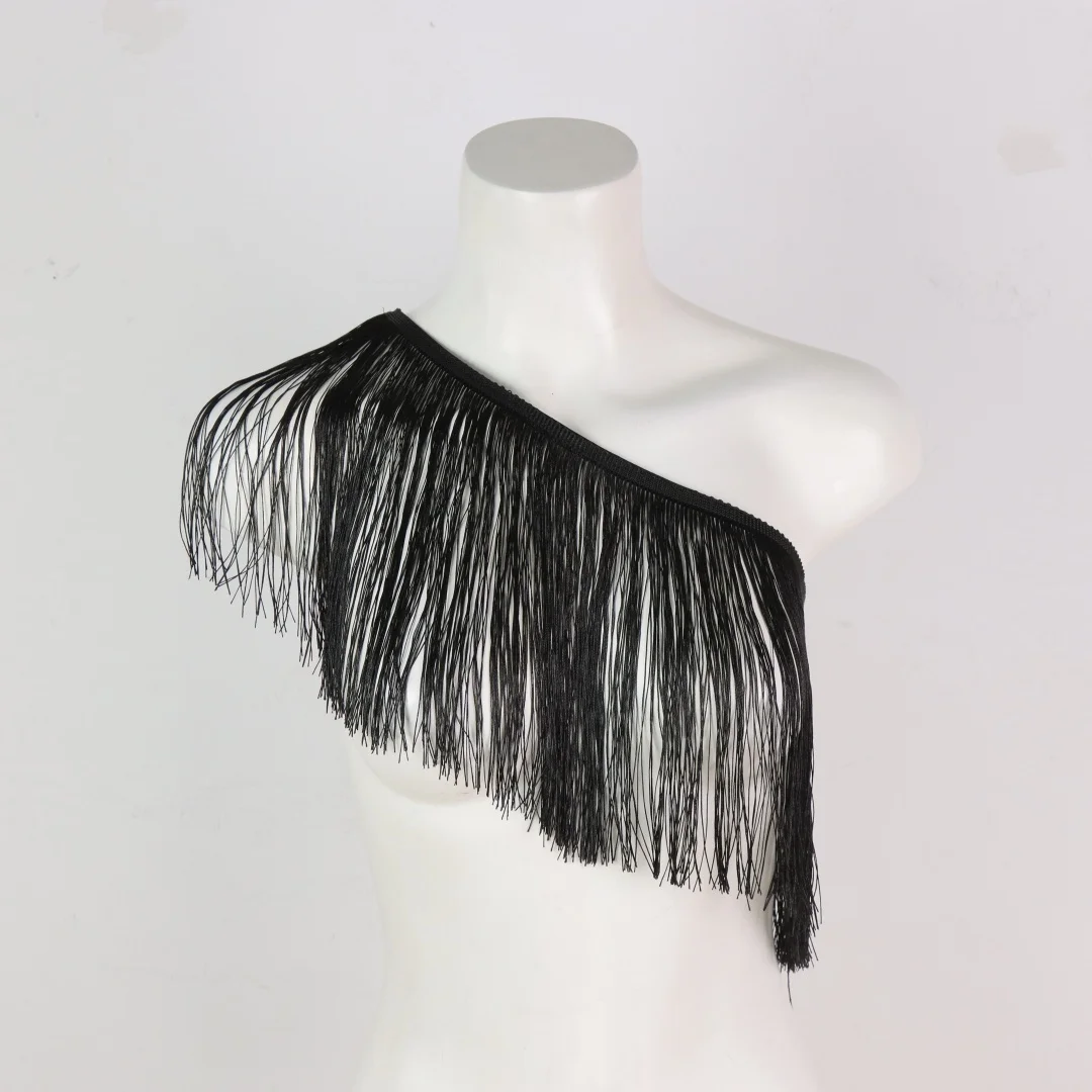 UYEE Damen Schwarzes Neckholder-Top mit Quastendetail, Verstellbarer Elastischer Gurt, Lässiger Ganzjahres-Gürtel – Detail 5
