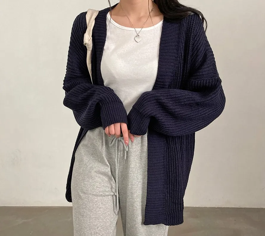 Slouchy Cardigan Knitted Drop Shoulder Long Sleeve Ribbed Open Front Sweater Jacket Women Teen-girl Fall Winter Basic Outfit