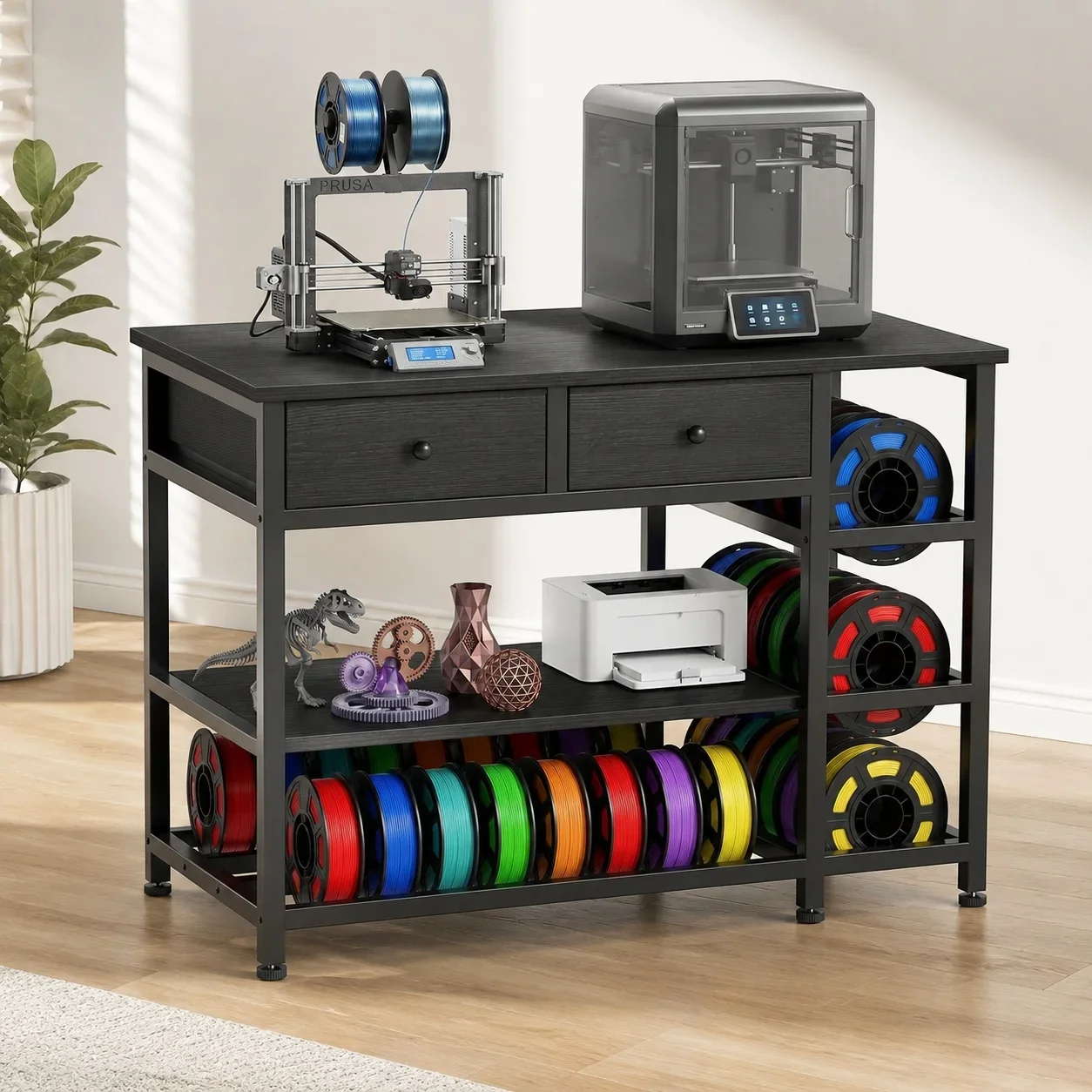 USA Stock 3D Printer Stand with Filament Storage - Heavy Duty 3-Tier 3 D Printer Table Shelf with 2 Fabric Drawers, 3 D Printing