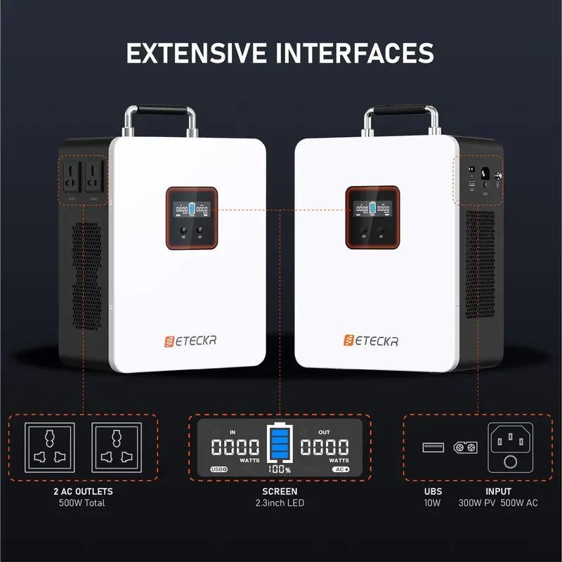 Portable Power Station 500W 110V 220V High Power Emergency Supply 300W Solar Fast Charging Battery Generator for Outdoor