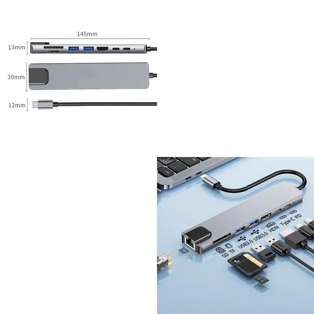 

896F компактно USB C To HDMIS Адаптер с Ethernet и HDMIS Display PD100W Зарядка