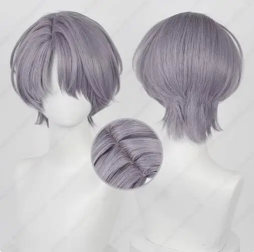 Cosplay Wig 30cm Grey Purple Short Hair Heat Resistant Synthetic Wigs Scalp Wigs