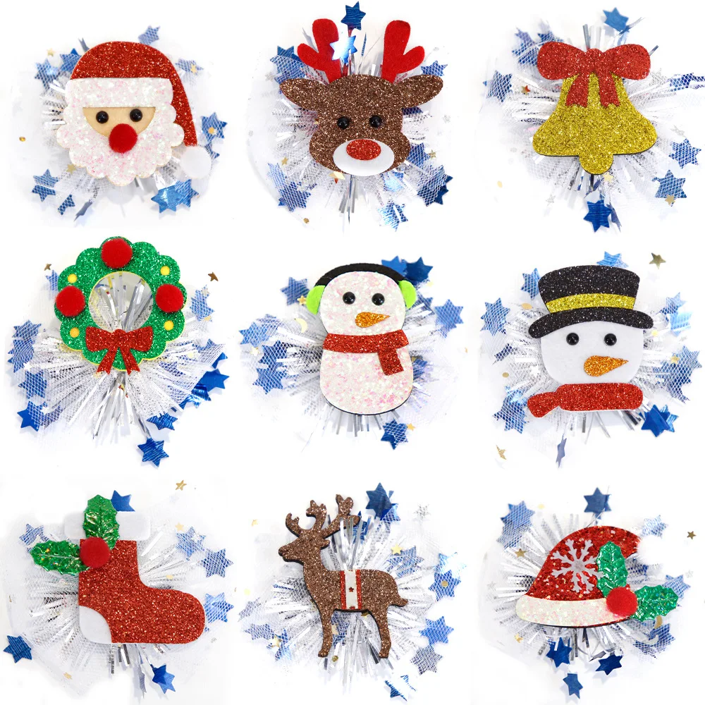 

New Christmas Hairpin Headwear Children's Party Decoration Elk Snowman Mesh Edge Clip Christmas Duck Mouth Clip