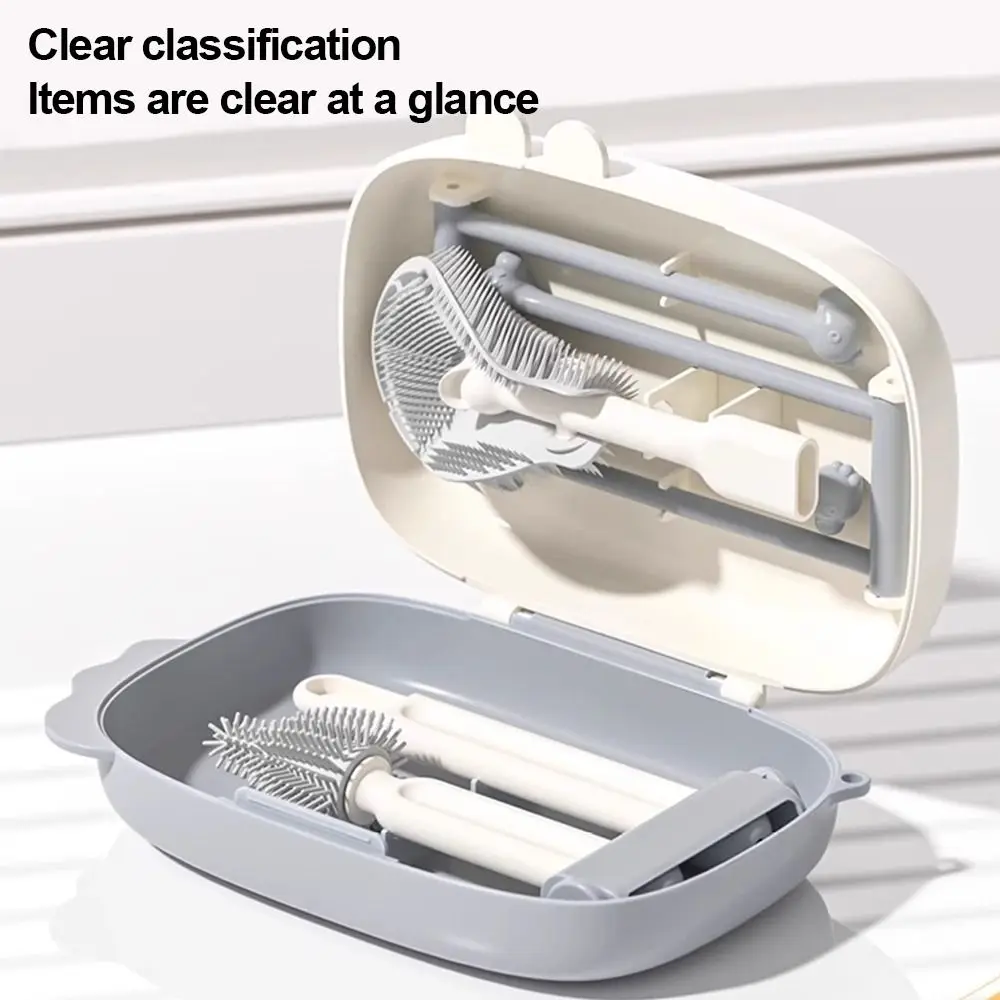 

6 in 1 Bottle Cleaning Set Silicone Sponge Safe Travel Bottle Brush with Storage Box Multi-Functional Bottle Brush Set