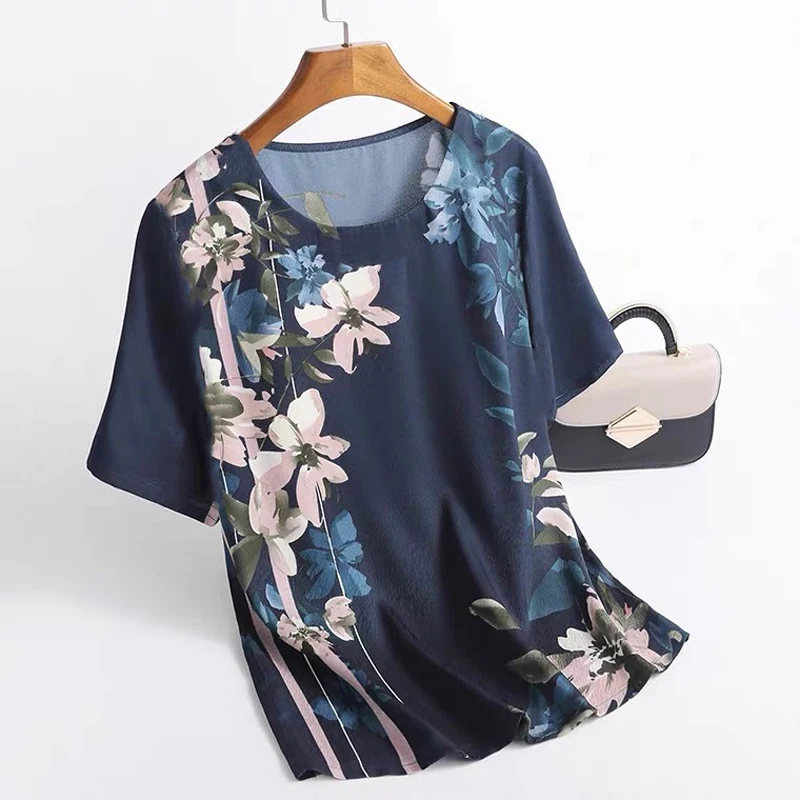 Fashion T Shirt Ladies Summer Thin Sleeve Loose Floral Printed Floral T-Shirt Loose Casual Plus Size 4XL