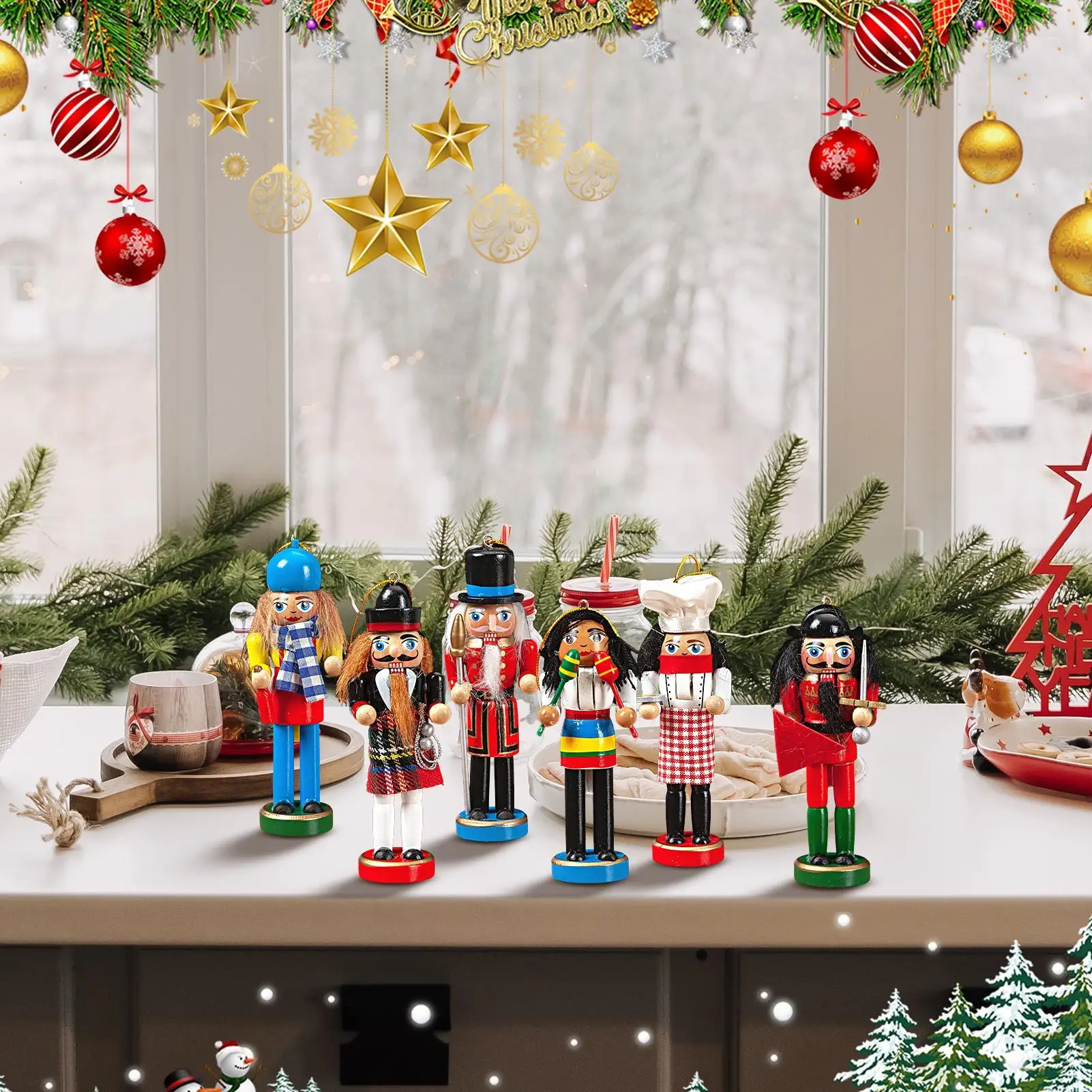Nutcracker Christmas Decor 6 Pieces Christmas Tree Pendants Nutcracker Figurines Home Decor For Festival Desk Office Kitchen