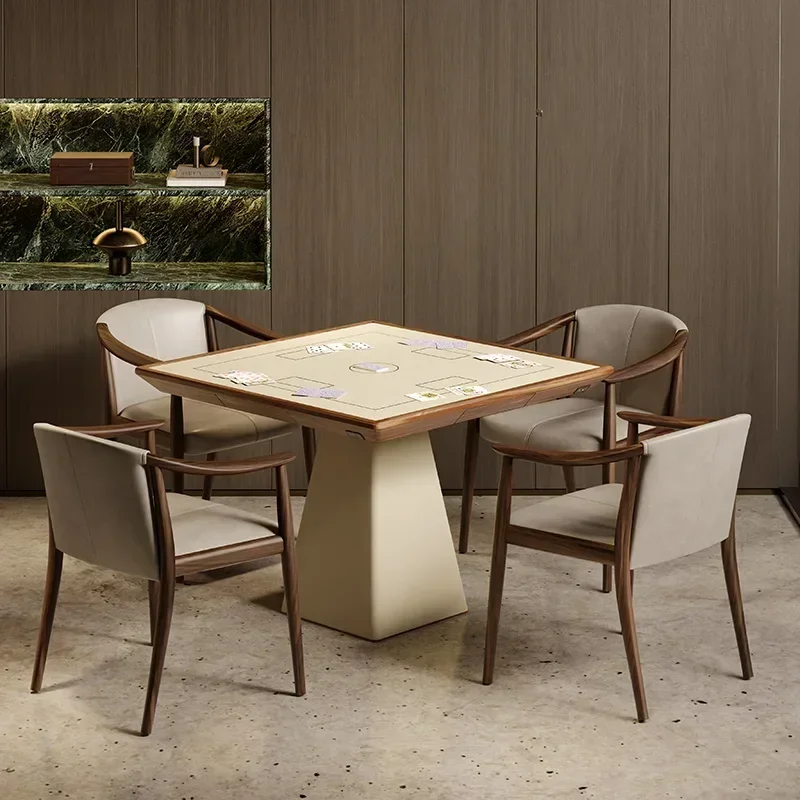 Modern simple solid wood chess and card table and chair combination square for card playing