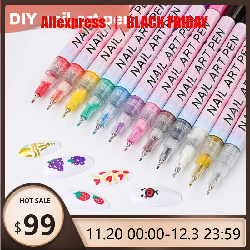 

12 color Acrylic Nail Doodle Pen Paint Pen Nail Paint DIY Dot Stitching Pen Precision 3D Doodle Nail Art Pen Nail Art Pen