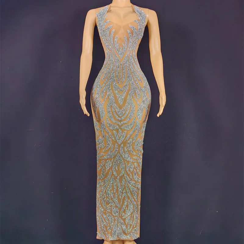 

Costume Nightclub Bar Halter Slim Dress Singer Music Festival Performance Banquet Party Dress Vestidos De Noche Elegante De Lujo