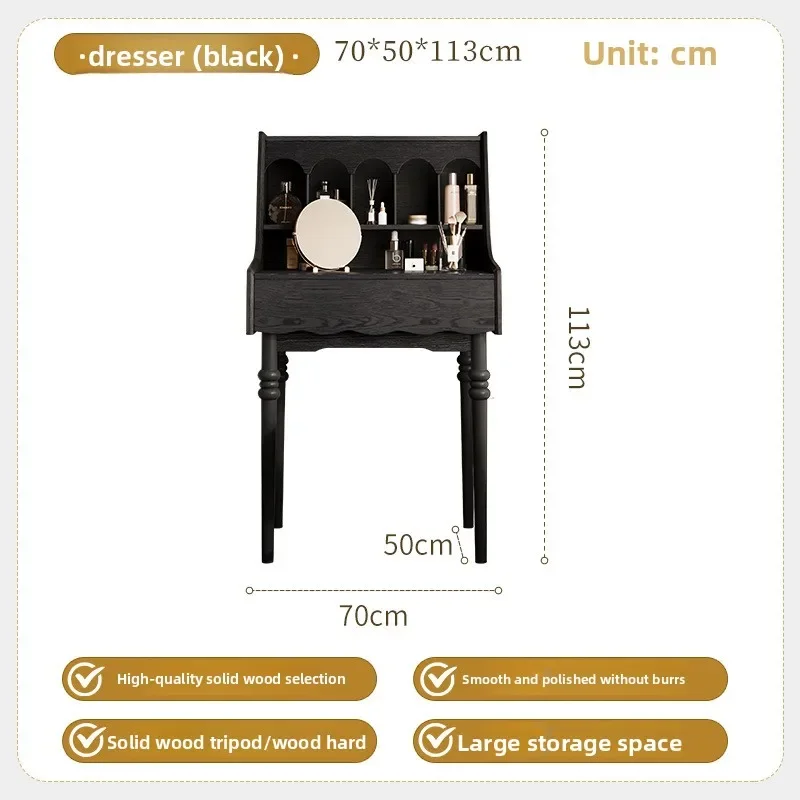 Madera maciza retro francesa, tocador antiguo, taburete de mesa de maquillaje con cajón, mesa de maquillaje combinada para dormitorio y hogar