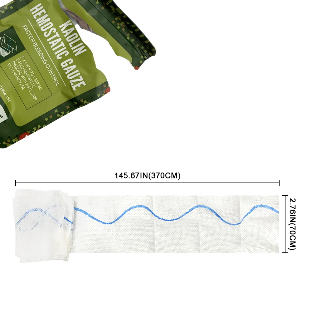 Kit hemostático caulim gaze combate emergência, Z-Fold solúvel para Ifak, kit tático de primeiros socorros, curativo médico ferida, trauma