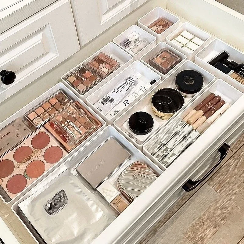 4 قطعة مجموعة منظمو الأدراج من البلاستيك الشفاف فواصل المكتب صناديق غرفة النوم مضمد صندوق تخزين المكتب لأدوات المجوهرات والمكياج #1