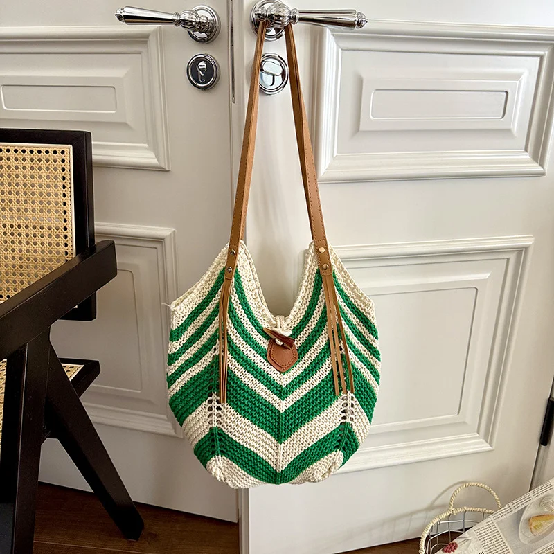 

Hollow Knitted Women's Korean Shoulder Bag High Quality Vacation Beach Woven Tote Shopper Bag for Lady 2026 New Female Handbags