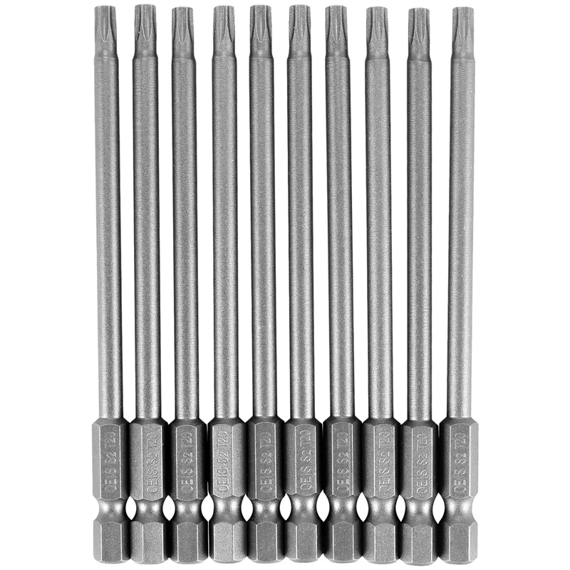 

screwdriver 10pcs 100mm Length 1/4 inch Hex Shank T20 Torx Security Screwdriver Bits, Silver Gray
