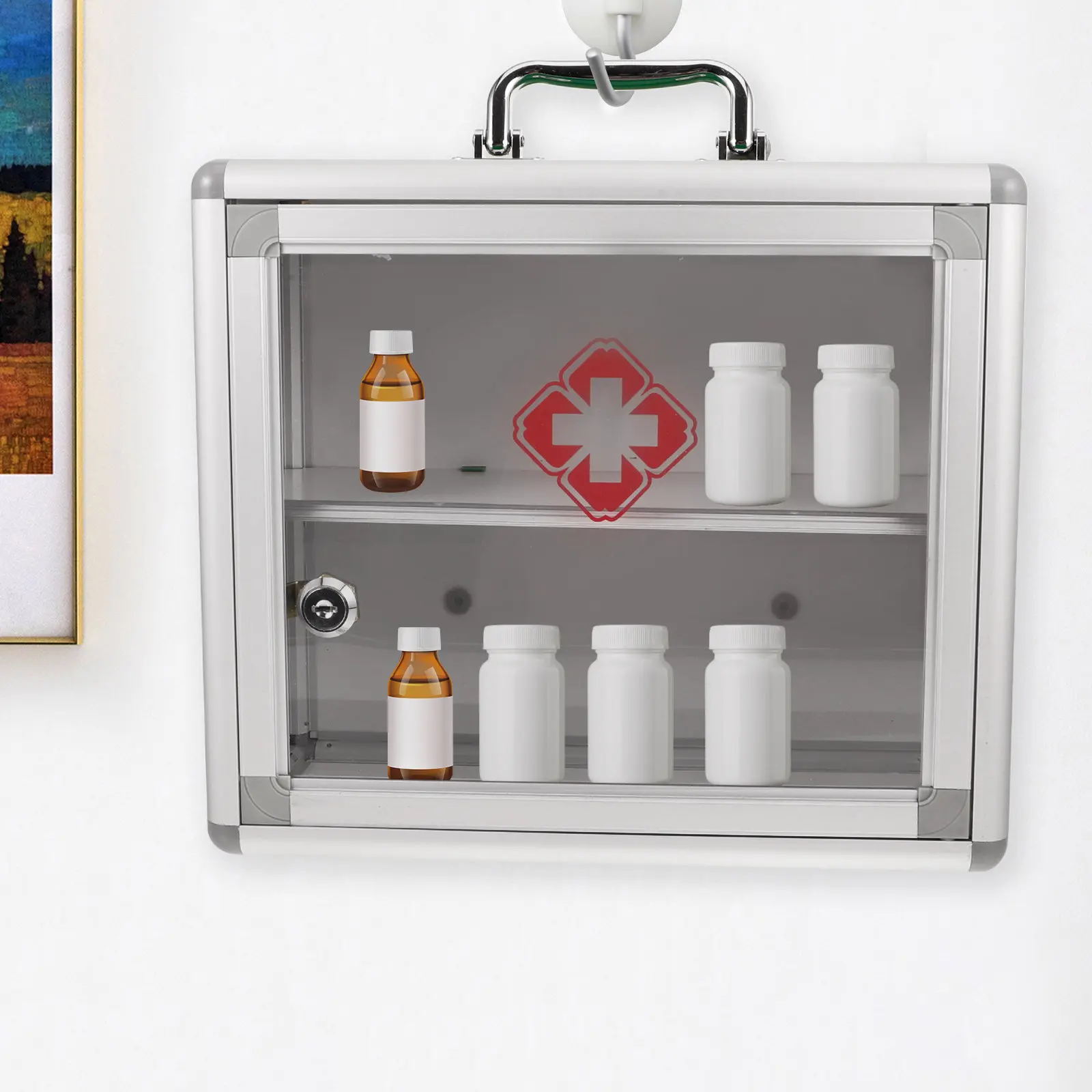 Wall-Mounted First Aid Box with Transparent Door Large Capacity Emergency Medicine Storage Container for Home Office Public