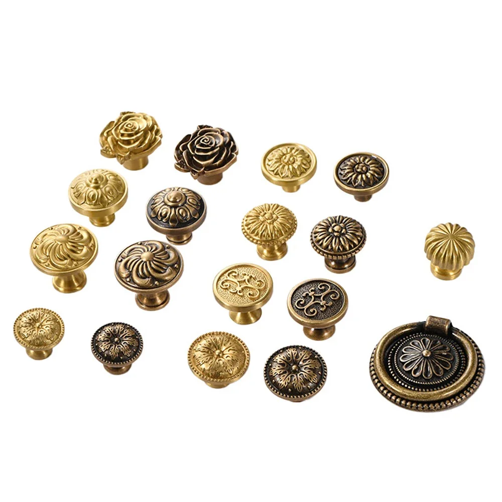 1-6Pcs Drawer Cabinet Door Handle Brass Single Hole Handle Wardrobe Door Cabinet Antique Copper Handle Dia 25/28/30/34/36/55mm