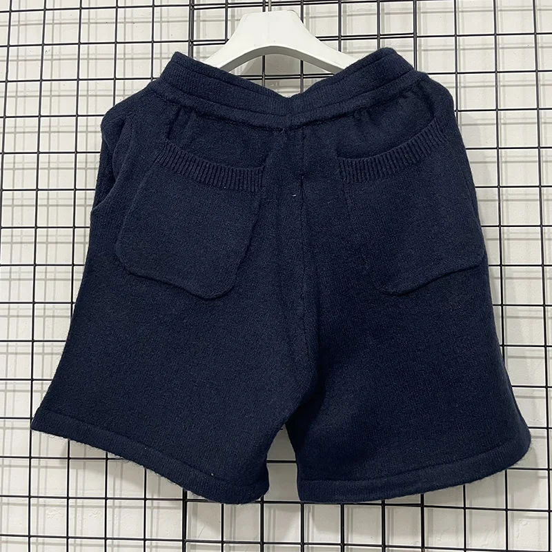 2025 Summer New Color Deep Blue Camel Knitted Shorts Men Women Couple CB Logo Jacquard Breeches Heavy Fabric Oversized