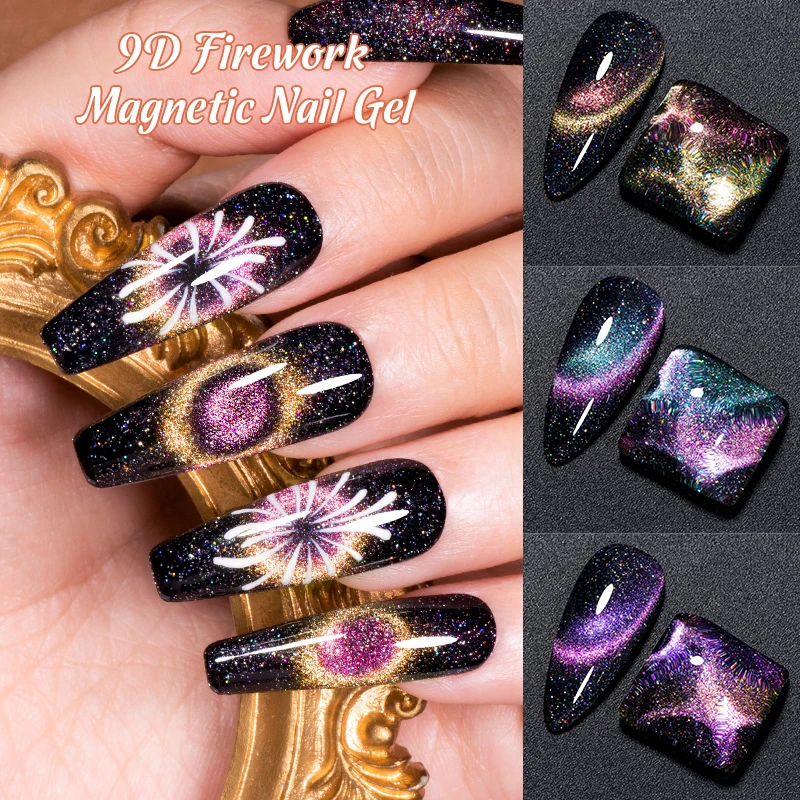 7ml 9D Sparkling Firework Magnetic Gel Nail Polish Glitter Shiny Sparkling Color Gel Soak Off UV LED Semi-Permanent Art Varnish