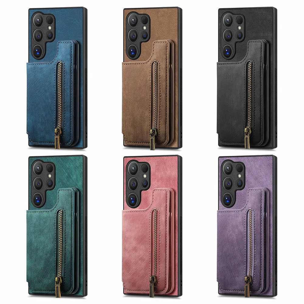 Zipper Leder Brieftasche Coque Für Samsung Galaxy S24 S23 S22 S21 Hinweis 20 Ultra S20 FE 5G Zurück funda Für Galaxy Note 10 Plus Etui