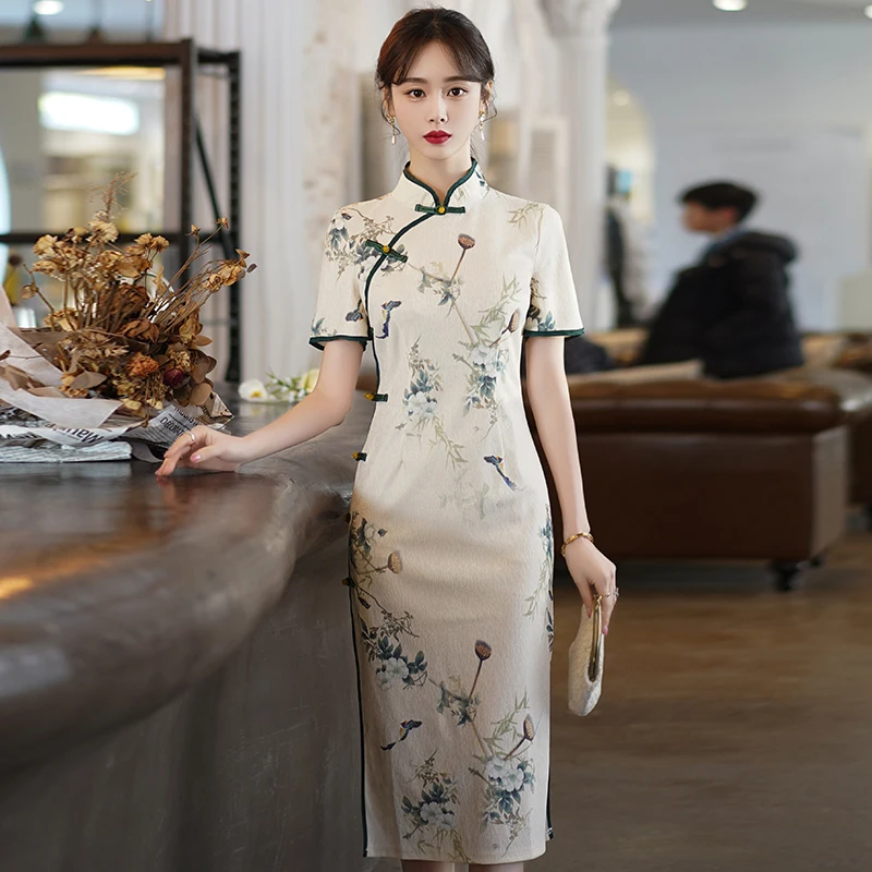 New Chinese Traditional Retro Improved Cheongsam for Women Slim Waist  Qipao Dress Modern Clothes