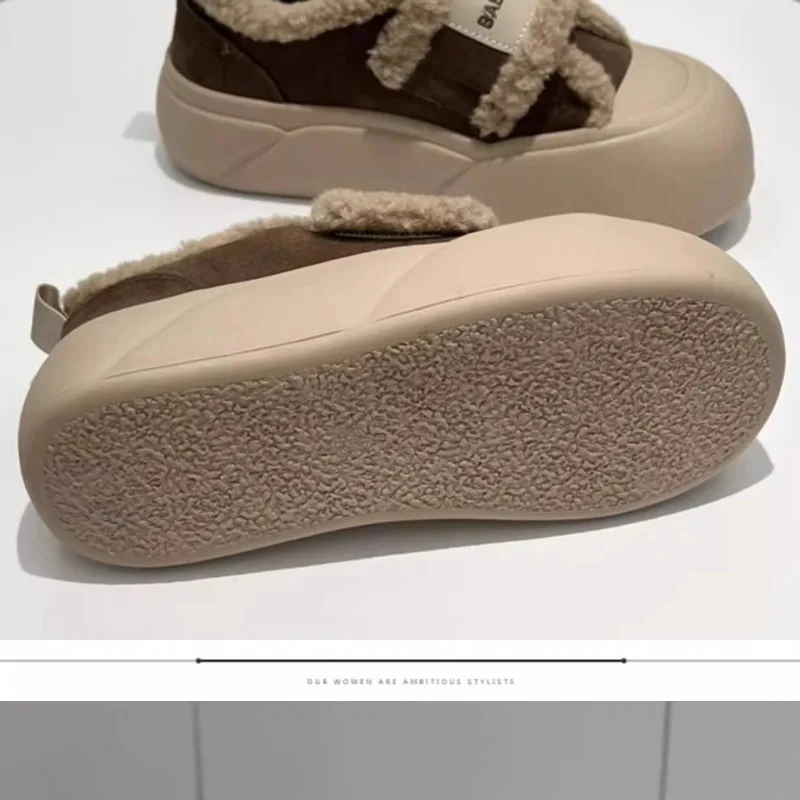 Winter Fleece Lined Platform Shoes Lamb Wool Cotton Shoes Slip on Sneakers Warm Suede Thick Sole Casual Daily Walking Footwear