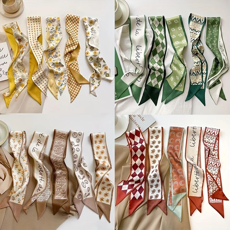 5pcs/set Floral Printed Scarf Headbands Vintage Boho Hairband Hair Accessories Streamer For Vacation And Daily Use