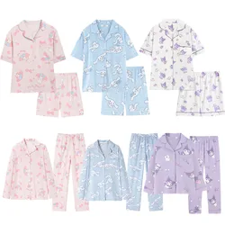 Kawaii Cinnamoroll My Melody Kuromi New Spring Autumn Pajamas Women Anime Sanrioed Cute Girl Heart Cotton Loungewear Set