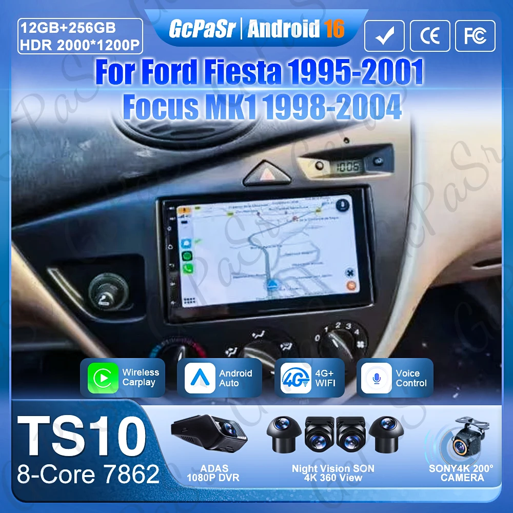 Android Auto For Ford Fiesta 1995-2001 Focus MK1 1998-2004 Car Radio No 2din Display 5G Wifi GPS Navigation Screen Autoradio DSP