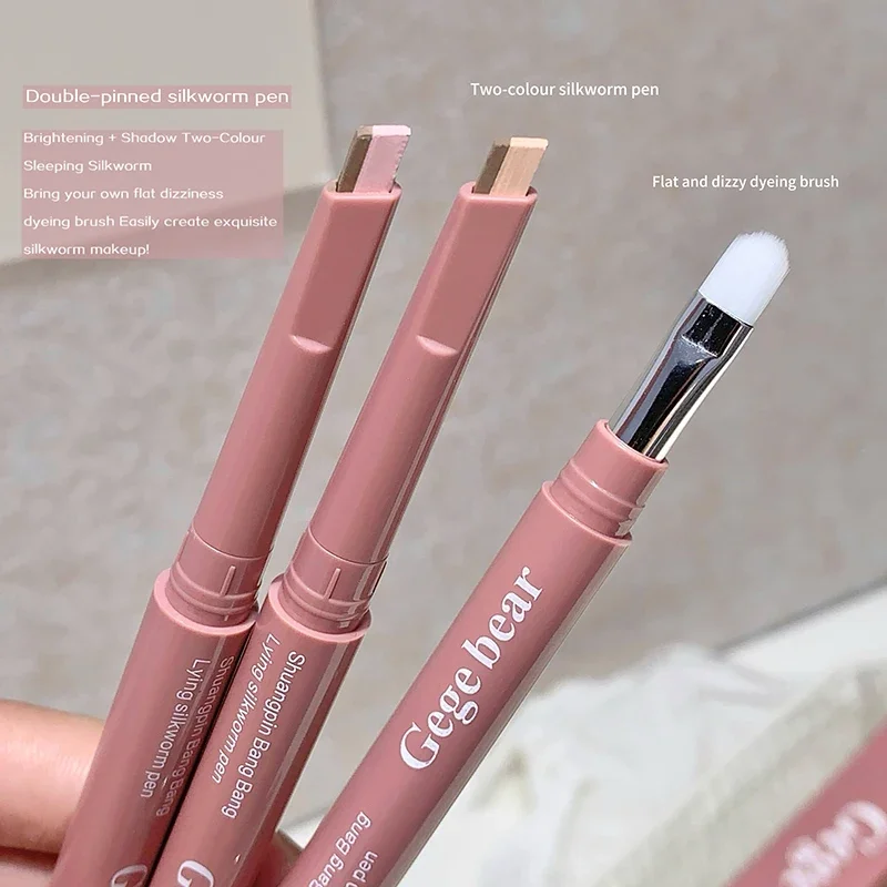 Bicolor Aufhellender Aegyo Sal Stift 2-in-1 Nude Pink Unter-Augen-Highlighter Schattenstift Natürlicher Lying-Silkworm-Kontur-Augen-Make-up-Stift – Detail 9
