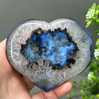 Natural Blue Agate Geode Heart-Shaped Ornaments Energy Aura Meditation Healing Gemstones Home Room Decoration Gifts