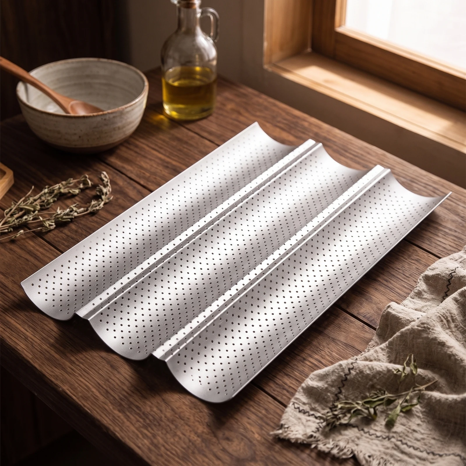 French Bread Baking Pan with Perforations Crispy Crust French Bread Bread Pan Bakeware Nonstick Heavy-Duty for Home Bakers
