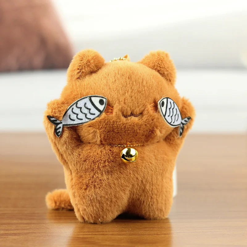 Kawaii timide chat porte-clés pendentif poupée en peluche mignon cloche sac à dos pendentif porte-clés fille cadeau moelleux chaton pendentif sac accessoire