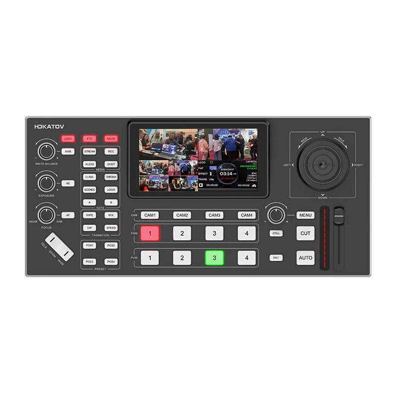 4 channels 5 inch FHD LCD screen video switcher 4D joystick PTZ control supports Over IP control protocol for Stage performance