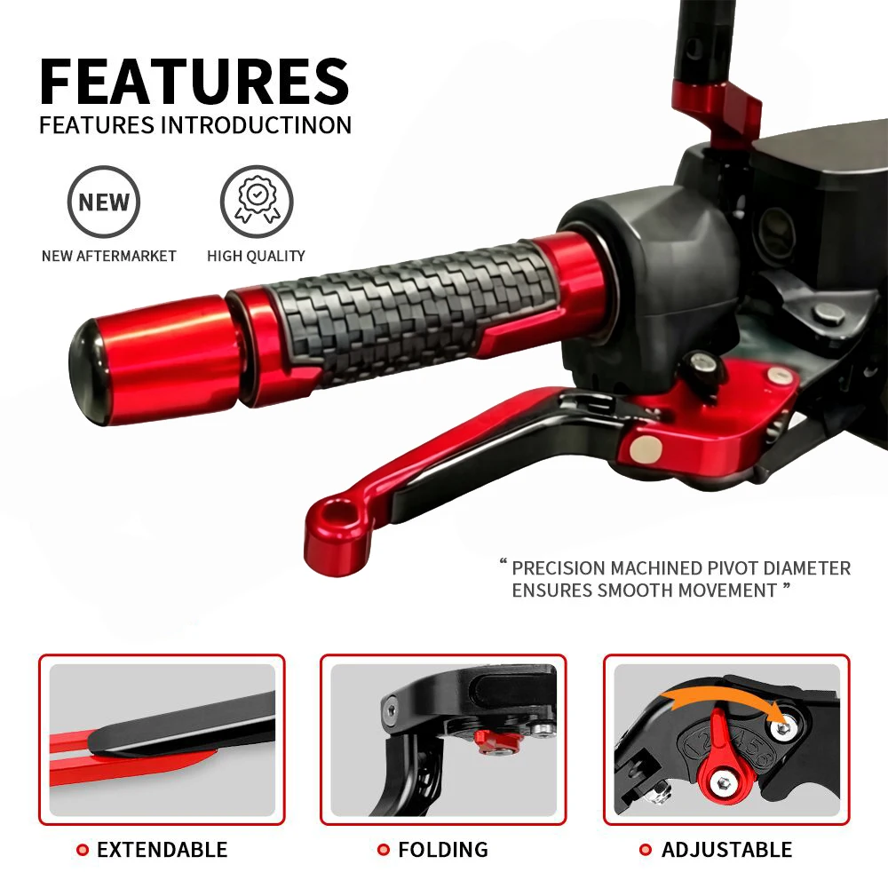 For KAWASAKI NINJA ZX6R ZX-6R 2007-2016 2014 CNC Extendable Folding Brake Clutch Levers Handlebar knobs Handle Hand Grip Ends