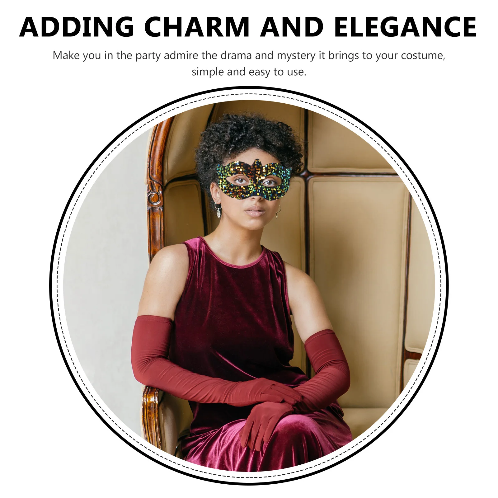 

Masquerade Mask Sequin Durable PVC Material Adjustable Band Lightweight Elegant for Masquerade Party Halloween Mardi Gras